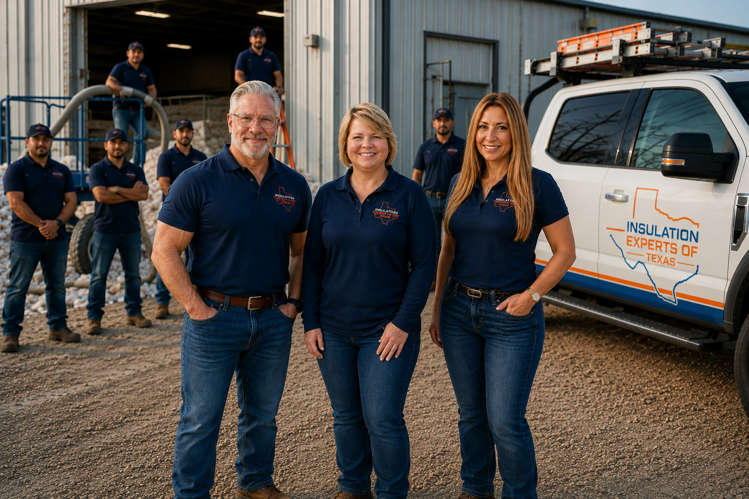 The Insulation Experts of Texas team in front of their branded service truck in North Texas